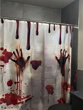 Horror Blood Splatter Shower Curtain - White with Red Accents